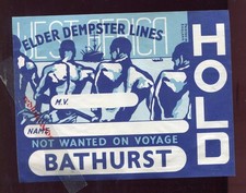 Vintage Liner Shipping Luggage Label Elder Dempster Line (1950's) Hold