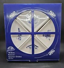 Ringtons Willow Pattern Quarter Dishes Dips /Snack  Dishes - Wooden Base  New