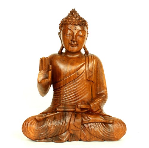Wooden buddha statue - wooden, abhaya
