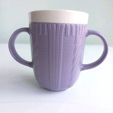 Boscul Ceramic  Double Handled Coffee Tea Mug Disability Aid Purple Knit Design 