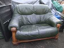 Pair Green Leather 2 Seater