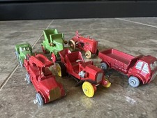 6 VINTAGE JAPAN MINIATURE DIECAST HAND PAINTED WAGONS, TRUCKS, CARS, FIRE ENGINE