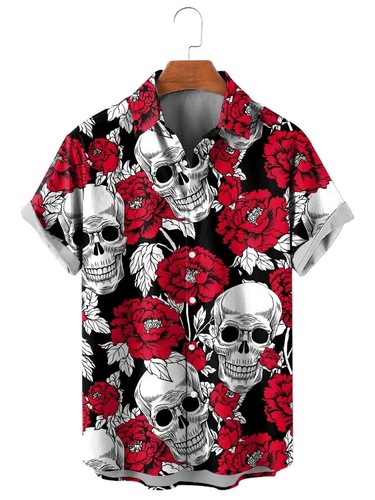 Mens button down gothic skull - button,