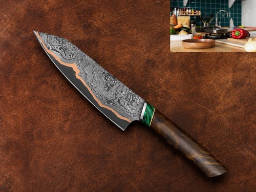Copper damascus chef knife - copper,