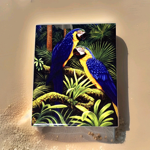 Blue macaws ceramic - blue, tile