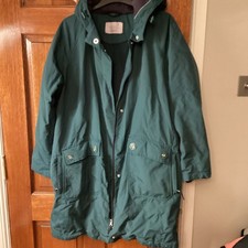Per Una Ladies Waterproof Coat Green Hooded Size 16 Fleece Lined