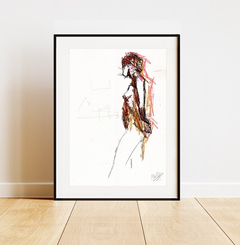 Framed nude life drawing - framed,