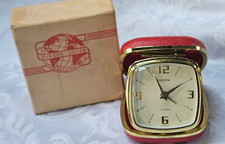 Vintage Europa 2 Jewel Travel Alarm Clock Excellent condition Red Case & Box