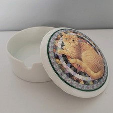 Lesley Anne 1995 Ivory Cats Ceramic Lidded TRINKET DISH / RELISH POT / ASHTRAY