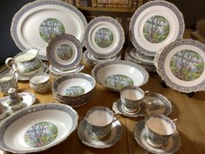 Royal Albert Silver Birch Dinner Service Plates, Bowls, Cups, Platter 41pc VGC
