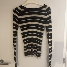 H&M Black & White Striped Ribbed Jumper Size Small
