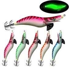 5PCS Luminous Squid Jig Fishing Wood Shrimp Prawn Lure Squid Cuttlefish Jig Lure