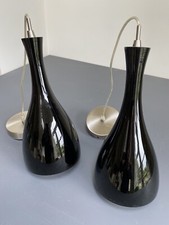PAIR black glass mid century retro ceiling pendant lights - kitchen island