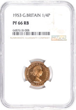 1953 Great Britain 1/4 Penny, Farthing, NGC PR 66 RB, KM-881, Red Brown Proof