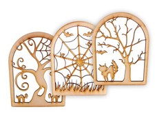 Halloween wooden window spider