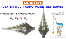 DEXTER MULTI CAMO INLINE SILT BOMB COARSE BARBEL CARP FISHING LEAD WEIGHT SINKER