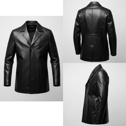 Genuine black leather long - black,