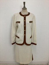 Vintage 80s Cote & Cuir suit cream French knitted 2 piece skirt & jacket #V3@BAB