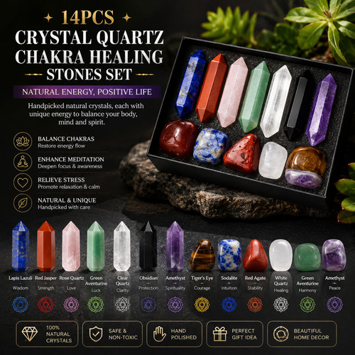 14pcs crystal quartz chakra - 14pcs,