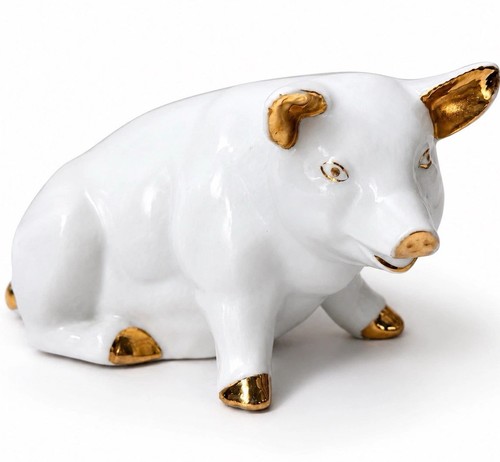 Vintage white porcelain pig - vintage,