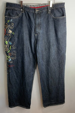 Artful Dodger EMBROIDERED denim baggy wide leg jeans W 42 L 32 hip hop skate Y2K
