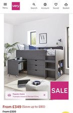 Aspen Mid Sleeper Bed with Desk, Drawers, Shelving Dark Grey Space-saving