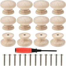 12PCS Round Wooden Knobs - Natural Drawer Knobs, 35x25mm for Furniture,... 