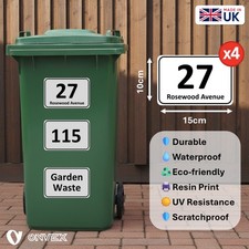 4 x Premium Glossy Wheelie Bin Stickers Numbers Personalised House Bin Number