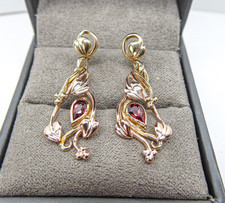 Clogau Gold 9ct Yellow & Rose Gold Tree of Life Garnet Dangle Drop Earrings