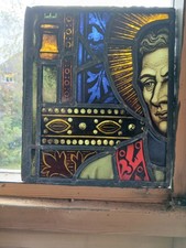 Original Antique Hand-painted Leaded sample Panel Churchill Town Canada Hardman