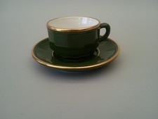 Apilco Green Gold Porcelain Large Coffee Cup & Saucer