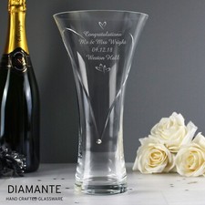 Personalised Large Hand Cut Little Hearts Diamante Vase - Wedding Day Gift