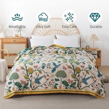 Boho Throw Blanket For Bed - 100% Pure Cotton Ultra Soft Rustic Quilt Floral