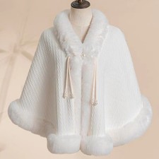 Luxury Women’s Faux Fur Cape Winter Wrap Cloak – Elegant Shawl for Wedding, Xmas