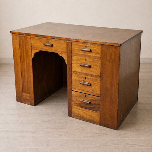 Art deco oak kneehole - deco, desk