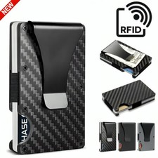 Mens Carbon Fiber RFID Blocking Clip Wallet Money Slim Credit Card Holder Metal