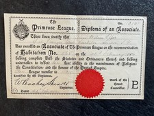 The Primrose League. Diploma of an Associate 26 Feb. 1886 - Ann Wilson Piper