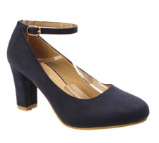 WOMENS LADIES BLOCK HEEL ANKLE STRAP WORK COURT EVENING DRESS GIRLS SHOES UK 3-8