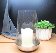 Glass Hurricane Candle Holder Large Rustic Metal Bottom Indoor & Outdoor - P6