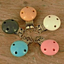 5PCS Wooden Metal Baby Pacifier UK & Soother Clips Holders Dummy Teat Clips