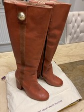 Ladies Tall Tan Boots High Heel - Size UK 4 WILL FIT A Size UK 3-3.5 tight fit)