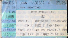 U2 Concert Ticket Stub World Music Theatre Tinley Park MTV Broadcast 9/15/1992