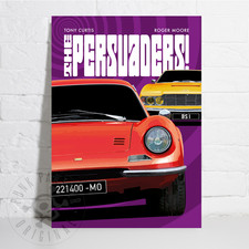 The Persuaders!  Roger Moore & Tony Curtis' Aston & Dino Homage Poster Print