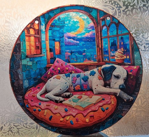 White dog suncatcher printed - white,