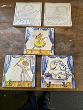 A collection of 5 Handmade Spanish Glazed Terracotta Wall Tiles 133x133