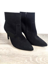 Peacocks Black Faux Suede Ankle Boots UK 4 EU 37 Pointed Toe Stiletto Heel NEW