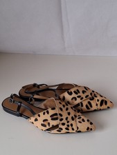 Asra Womens Leopard Skin Leather Sling Back Flat Shoes Size 8