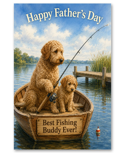 Labradoodle boat fishing - labradoodle, on