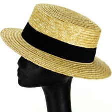 STRAW BOATER HAT SAILOR SKIMMER ST TRINIANs BLACK BAND FANCY DRESS by HAWKINS
