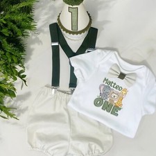 Safari Birthday Outfit Handmade Boys Cotton Shorts Set Embroidered Vest